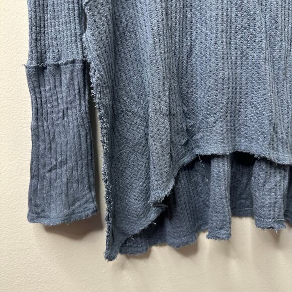 Md Free People Sunset Park Drippy Thermal Top Blue Slouchy Boho Waffle Knit Cozy - Picture 3 of 8